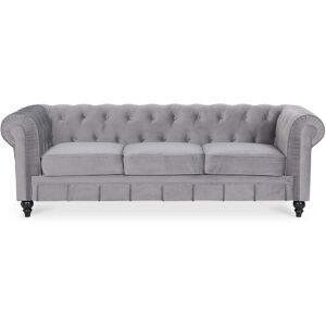 IntenseDeco Canapé Chesterfield Velours 3 Places Altesse Argent