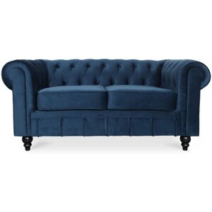 Canape Chesterfield Velours 2 Places Altesse Bleu fonce