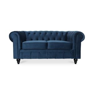 Canapé Chesterfield Velours 2 Places Altesse Bleu foncé