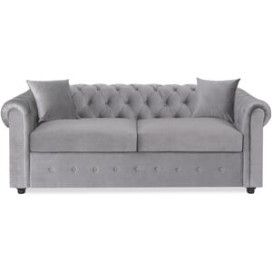 IntenseDeco Canapé Chesterfield convertible Velours 3 Places Argent