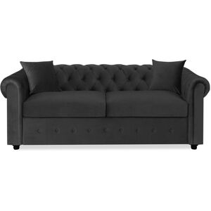 Canape Chesterfield convertible Velours 3 Places Noir