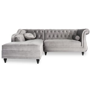 Canape d'angle gauche Empire Velours Argent style Chesterfield