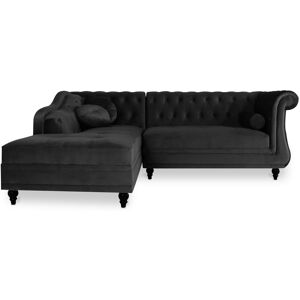 Canape d'angle gauche Empire Velours Noir style Chesterfield