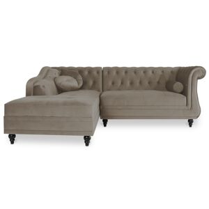 IntenseDeco Canapé d'angle gauche Empire Velours Taupe style Chesterfield