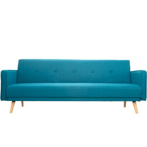 Miliboo Canapé convertible scandinave 3 places en tissu bleu et bois clair ULLA - Publicité