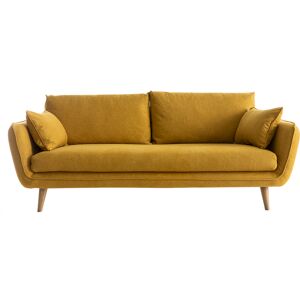 Miliboo Canape scandinave 3 places en tissu jaune cumin et bois clair CREEP