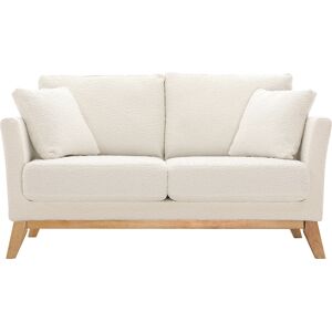 Miliboo Canape scandinave dehoussable 2 places en tissu effet laine bouclee blanc casse et bois clair OSLO