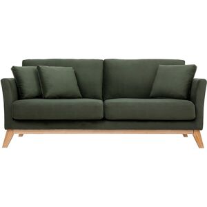 Miliboo Canapé scandinave déhoussable 3 places en tissu effet velours vert kaki et bois clair OSLO - Publicité