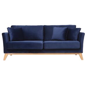 Miliboo Canapé scandinave déhoussable 3 places en tissu velours bleu nuit et bois clair OSLO - Publicité