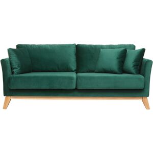 Miliboo Canapé scandinave déhoussable 3 places en tissu velours vert émeraude et bois clair OSLO - Publicité