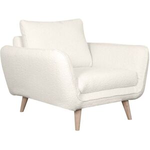 Miliboo Fauteuil scandinave en tissu effet laine bouclee blanc casse et bois clair CREEP