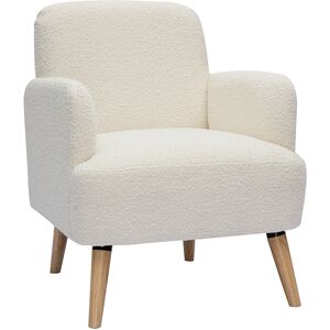 Miliboo Fauteuil scandinave en tissu effet laine bouclee blanc casse et bois clair ISKO