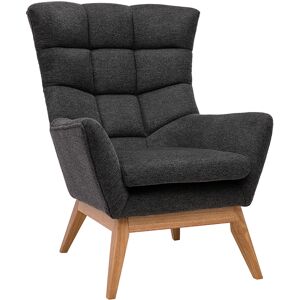 Miliboo Fauteuil scandinave en tissu effet velours texturé gris foncé et bois clair BRODY - Publicité