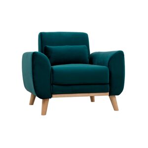 Miliboo Fauteuil scandinave en tissu velours bleu pétrole et bois clair EKTOR - Publicité