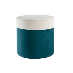 Miliboo Pouf design bicolore en tissu velours blanc creme et bleu paon D40 cm DAISY