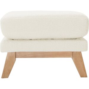 Miliboo Pouf repose-pieds dehoussable scandinave en tissu effet laine bouclee blanc casse et bois clair OSLO