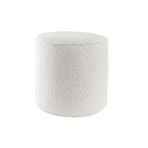 Miliboo Pouf scandinave rond en tissu effet laine bouclee blanc casse D40 cm MERIBEL