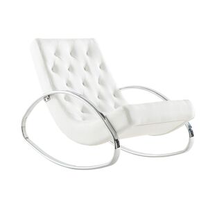 Miliboo Rocking chair design blanc et acier chrome CHESTY