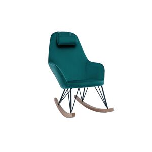 Miliboo Rocking chair design en tissu velours bleu canard, métal noir et bois clair JHENE - Publicité
