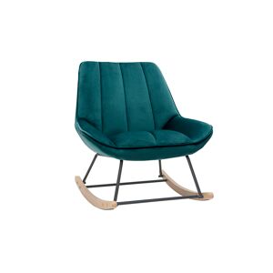 Miliboo Rocking chair design en tissu velours bleu petrole metal noir et bois clair BILLIE