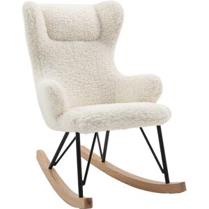 Miliboo Rocking chair enfant en tissu effet peau de mouton blanc metal noir et bois clair SHAUN