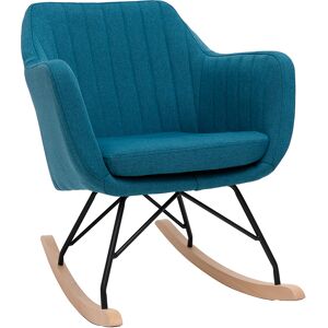 Miliboo Rocking chair scandinave en tissu bleu canard, métal noir et bois clair ALEYNA - Publicité