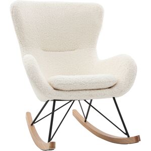 Miliboo Rocking chair scandinave en tissu effet peau de mouton blanc metal noir et bois clair ESKUA