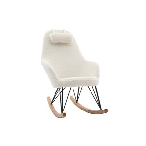 Miliboo Rocking chair scandinave en tissu effet peau de mouton blanc, metal noir et bois clair JHENE