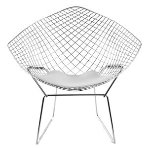 KNOLL fauteuil avec coussin BERTOIA DIAMOND (Structure chromée / Coussin Blanc - acier / cuir)