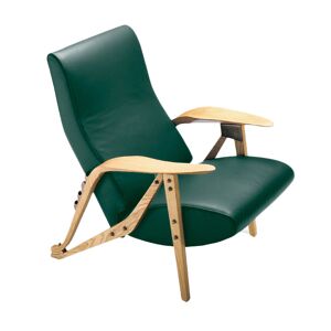 ZANOTTA fauteuil inclinable GILDA CM (Vert - Cuir Nappa Cat 95 et chêne naturel)