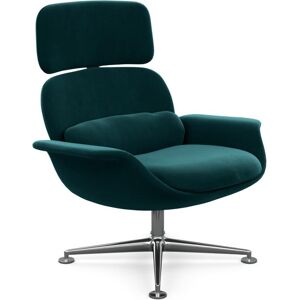 KNOLL fauteuil pivotant KN02 en tissu avec dossier haut inclinable (Knoll Velvet Teal - Revetement Cat. B et structure en aluminium poli)