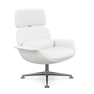 KNOLL fauteuil pivotant KN02 en cuir avec dossier haut inclinable (Volo White - Revetement Cat. W et structure en aluminium poli)