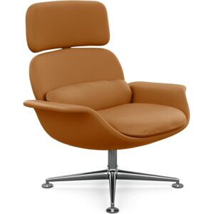 KNOLL fauteuil pivotant KN02 en cuir avec dossier haut inclinable (Volo Tan - Revetement Cat. X et structure en aluminium poli)