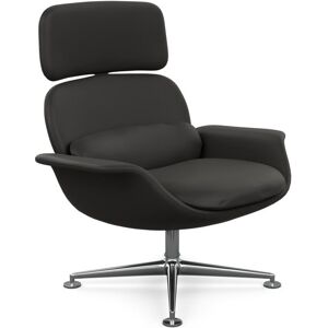 KNOLL fauteuil pivotant KN02 en cuir avec dossier haut inclinable (Acqua Black Sea - Revetement Cat. Y et structure en aluminium poli)