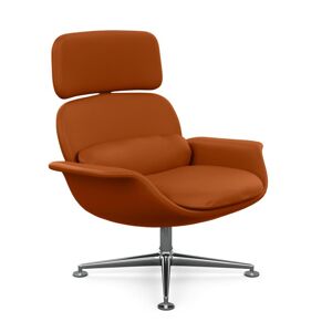 KNOLL fauteuil pivotant KN02 en cuir avec dossier haut inclinable (Sabrina Pumpkin - Revetement Cat. Z et structure en aluminium poli)