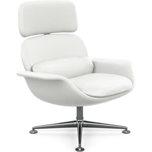 KNOLL fauteuil pivotant KN02 en cuir avec dossier haut inclinable (Sabrina White - Revetement Cat. Z et structure en aluminium poli)