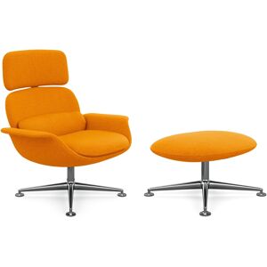 KNOLL fauteuil pivotant KN02 avec ottoman KN03 en tissu avec dossier haut inclinable (Cato Orange - Revetement Cat. B et structure en aluminium [...]