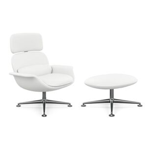 KNOLL fauteuil pivotant KN02 avec ottoman KN03 en cuir avec dossier haut inclinable (Volo White - Revetement Cat. W et structure en aluminium [...]