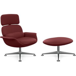 KNOLL fauteuil pivotant KN02 avec ottoman KN03 en cuir avec dossier haut inclinable (Volo Garnet - Revetement Cat. X et structure en aluminium [...]