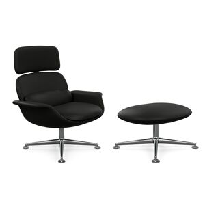 KNOLL fauteuil pivotant KN02 avec ottoman KN03 en cuir avec dossier haut inclinable (Sabrina Black - Revetement Cat. Z et structure en aluminium [...]