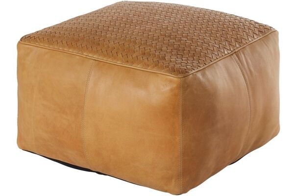 Pouf en cuir de buffle camel tressé Maisons du Monde 52x30x52cm