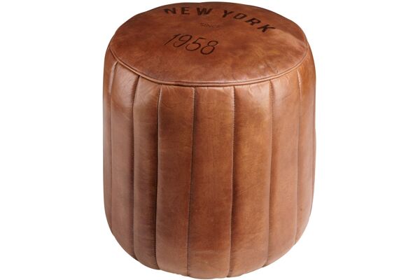 Illustration du produit Pouf rond en cuir marron Maisons du Monde