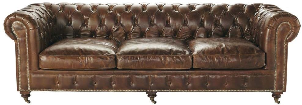 Maisons du Monde Canapé capitonné vintage 4 places en cuir marron Chesterfield