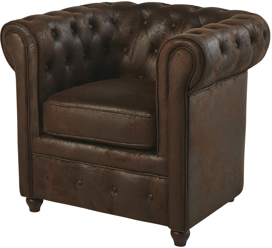 Maisons du Monde Fauteuil capitonné en suédine marron Chesterfield