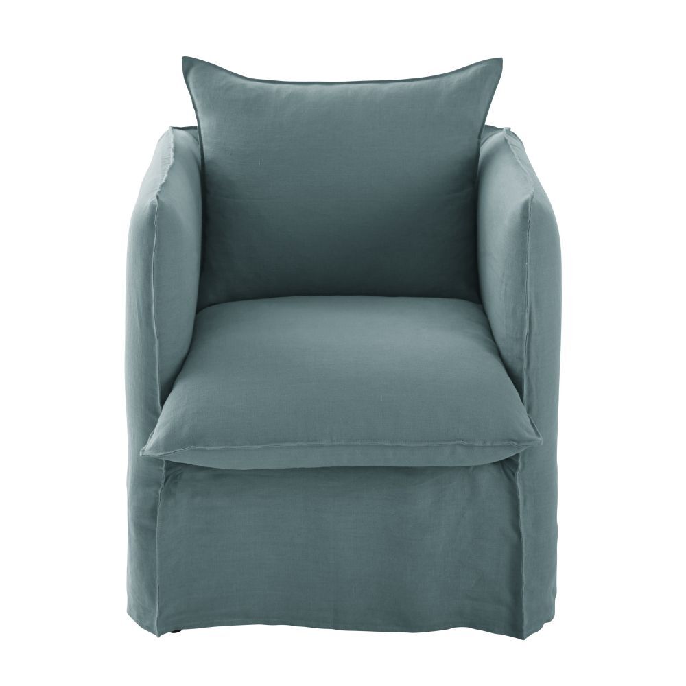 Maisons du Monde Fauteuil en lin froissé bleu céladon Louvain