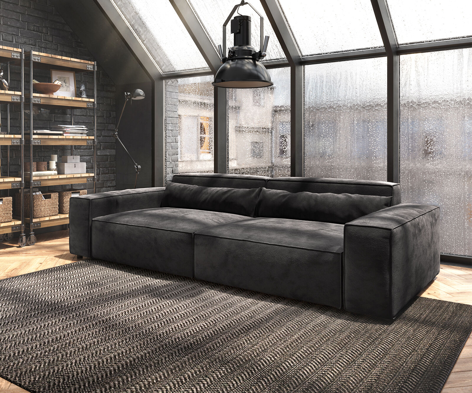 DELIFE Big-Sofa Sirpio XL 270x130 cm Microfibre Noir