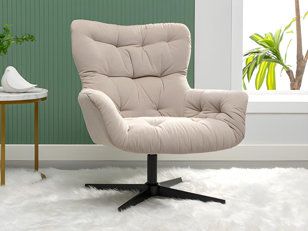 Vente-unique Fauteuil pivotant en tissu beige OPHELIE