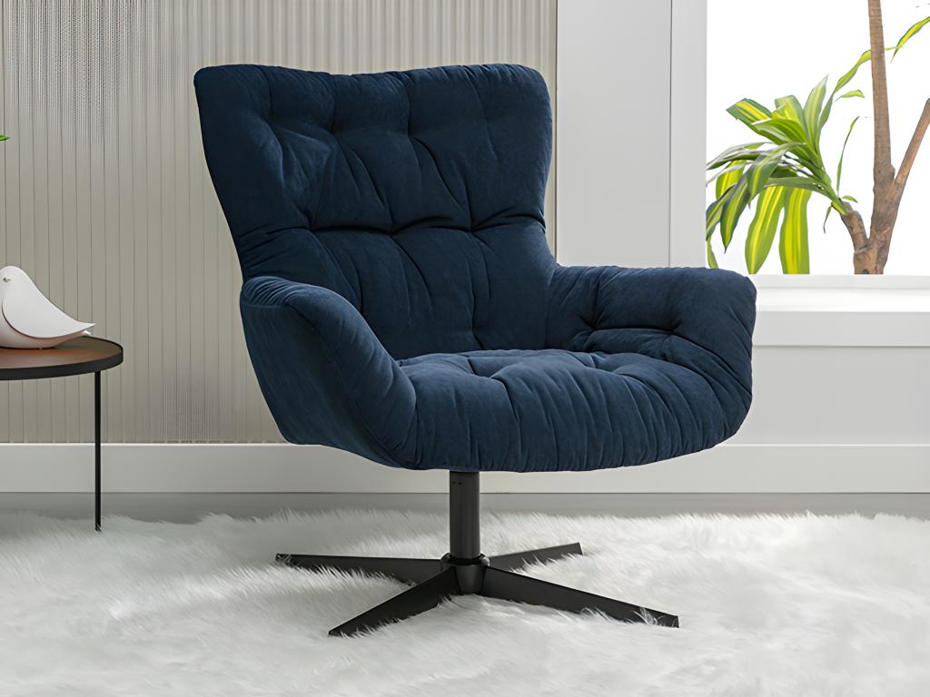 Vente-unique Fauteuil pivotant en tissu bleu nuit OPHELIE