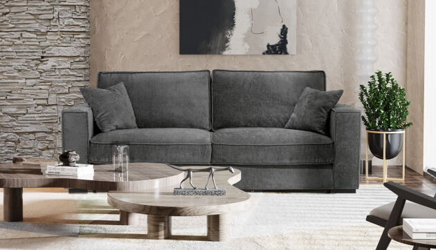 GAP - Canapé convertible 3 places Velours - Couchage 140 x 190 cm - Largeur 200 cm Sommier doubles lattes larges Gris souris