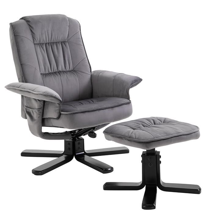 IDIMEX Fauteuil de relaxation avec repose-pieds CHARLES, en velours gris